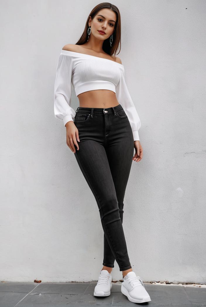 slim fit drawstring denim jeans with elastic waist for women 131718