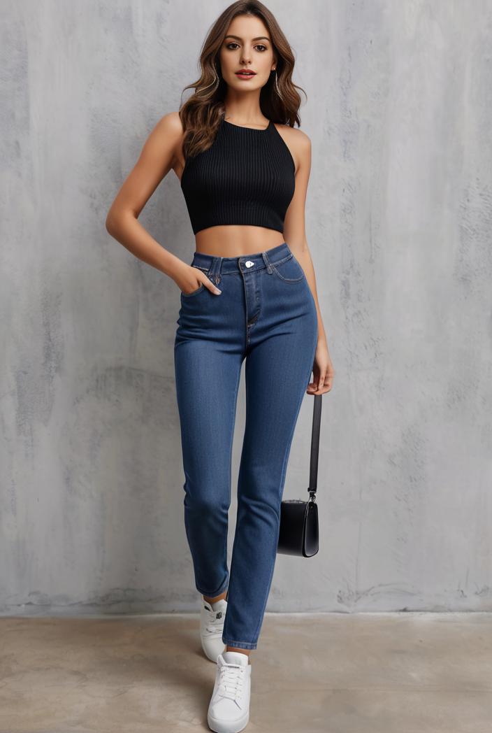 slim fit drawstring denim jeans with elastic waist for women 131727