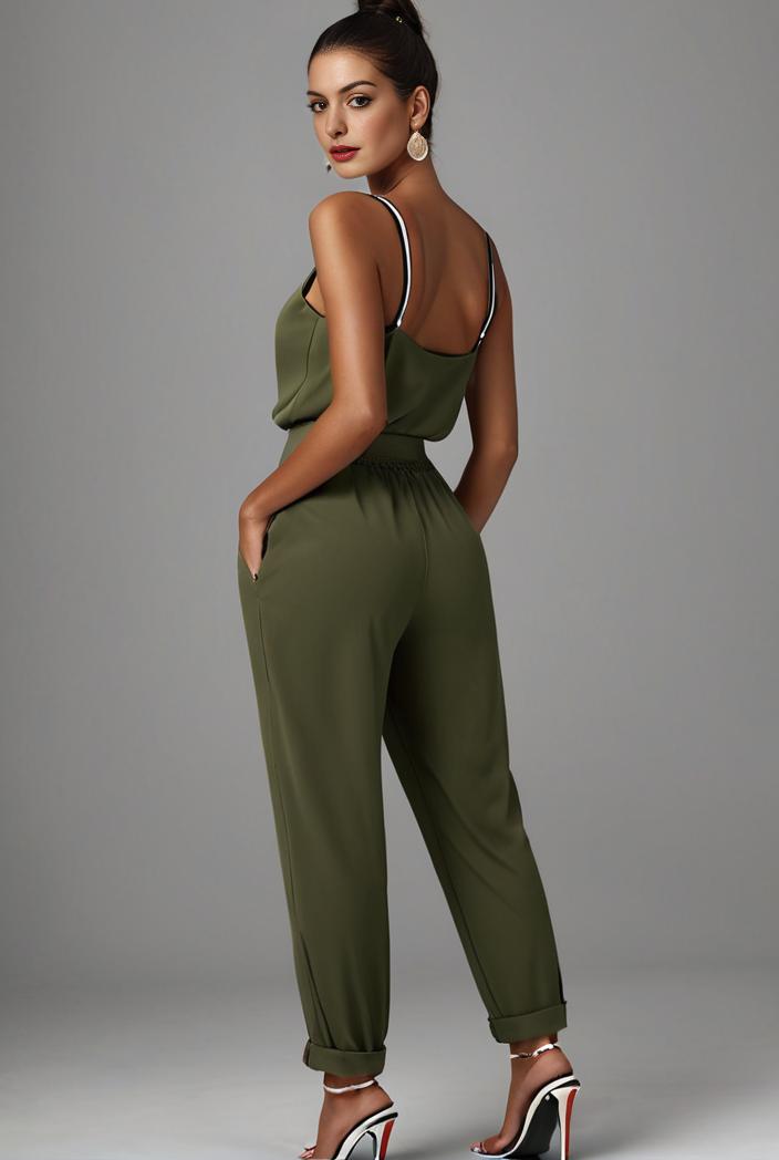 stylish sleeveless jumpsuit with tie waist and flap pockets for women 134288