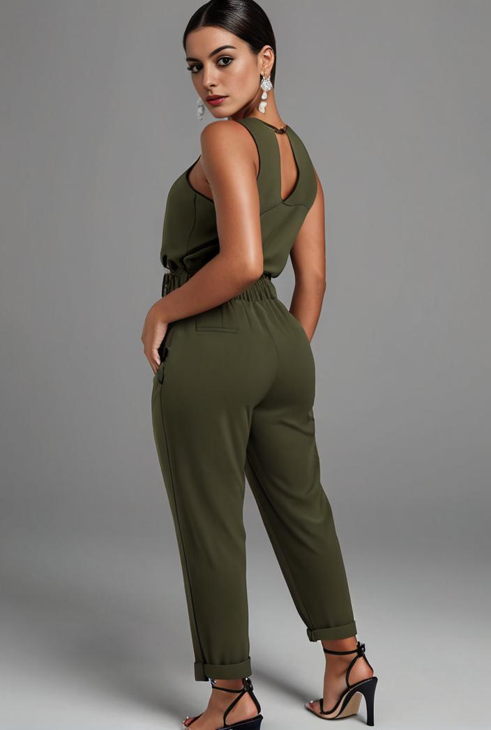 stylish sleeveless jumpsuit with tie waist and flap pockets for women 134291