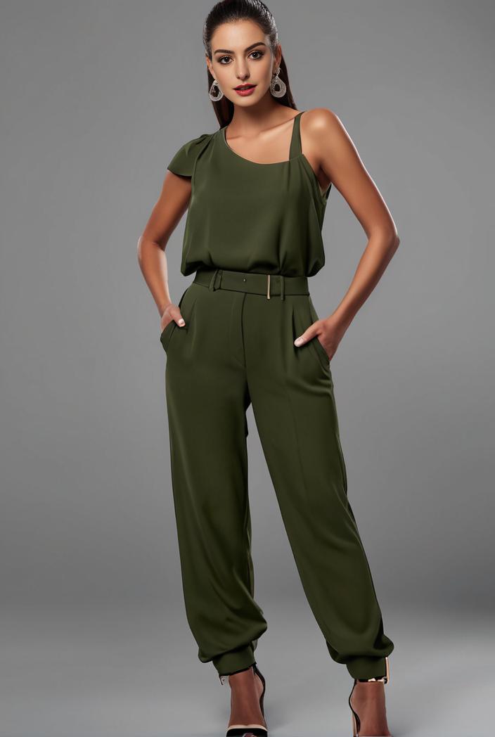 stylish sleeveless jumpsuit with tie waist and flap pockets for women 134319