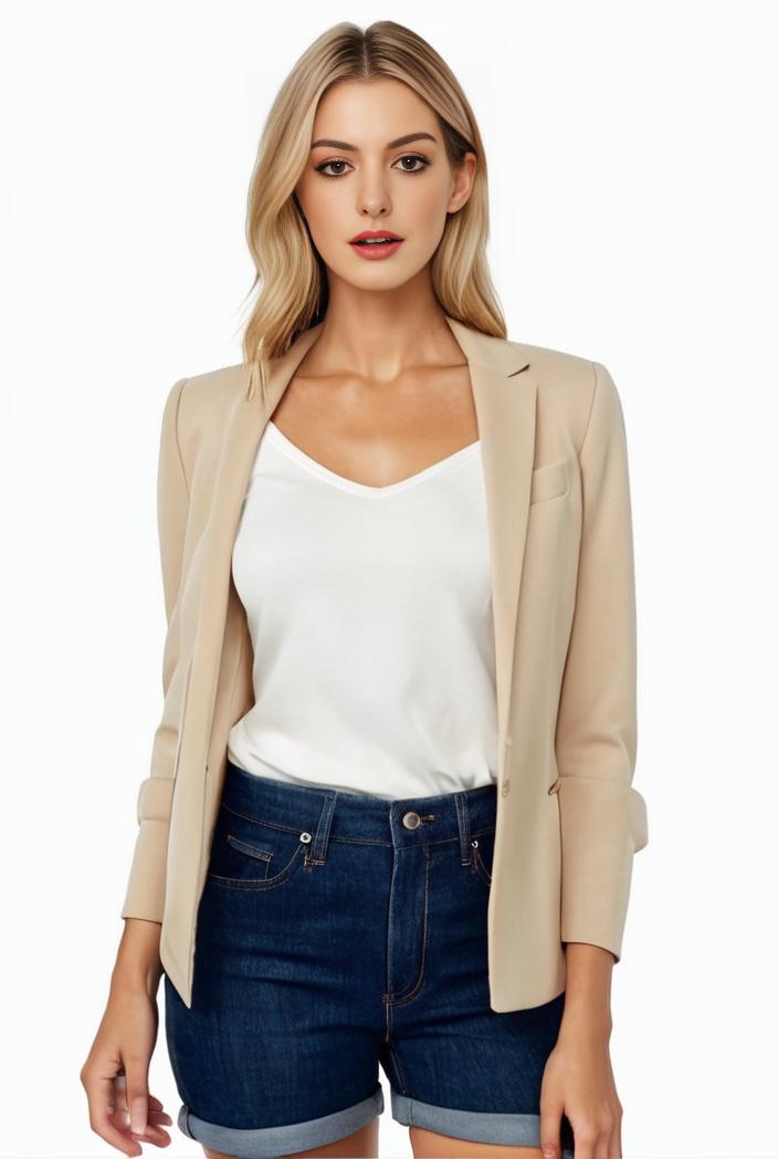 women s solid open front blazer with long sleeves for office wear 139648