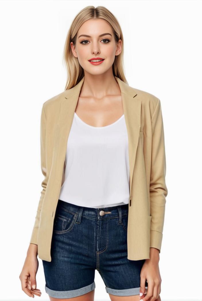 women s solid open front blazer with long sleeves for office wear 139652