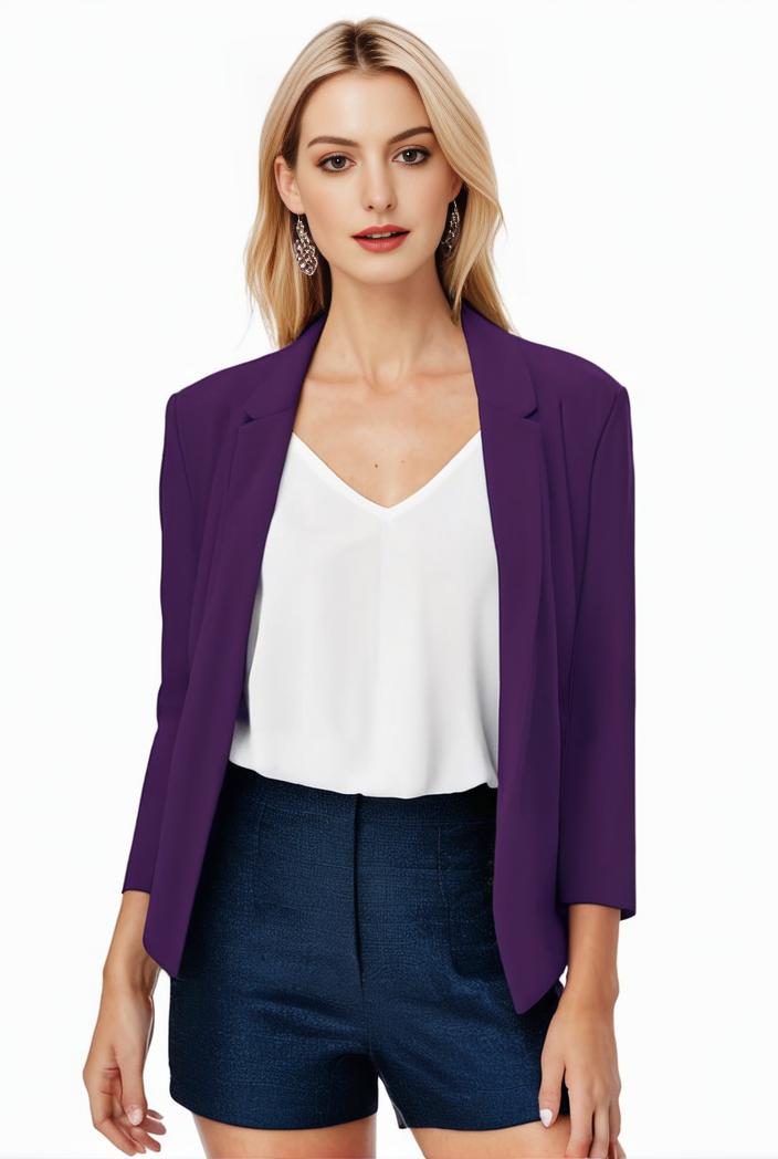 women s solid open front blazer with long sleeves for office wear 139655