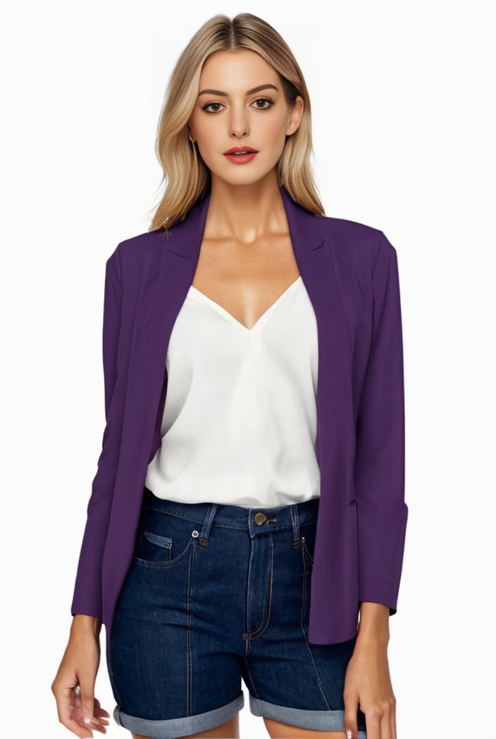 women s solid open front blazer with long sleeves for office wear 139656