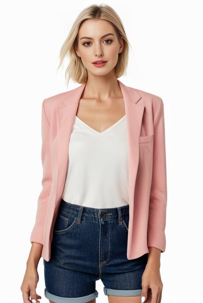 women s solid open front blazer with long sleeves for office wear 139682