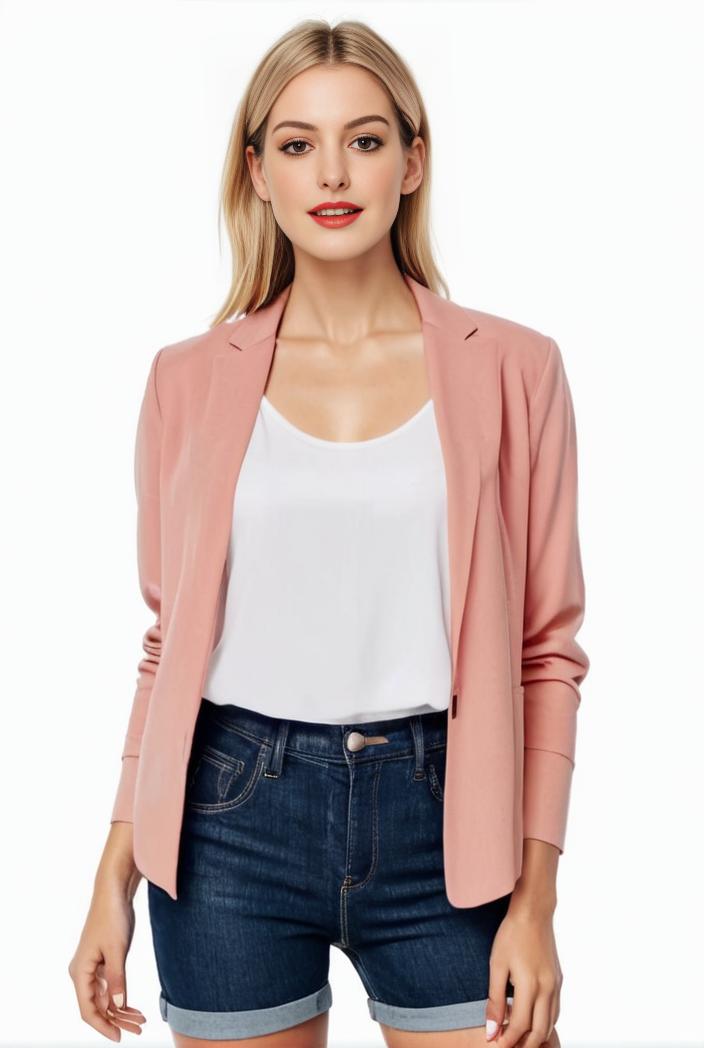 women s solid open front blazer with long sleeves for office wear 139685