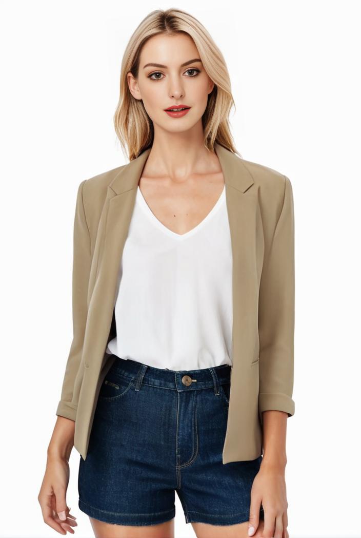 women s solid open front blazer with long sleeves for office wear 139695