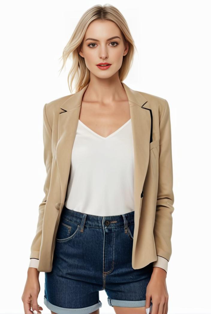 women s solid open front blazer with long sleeves for office wear 139698