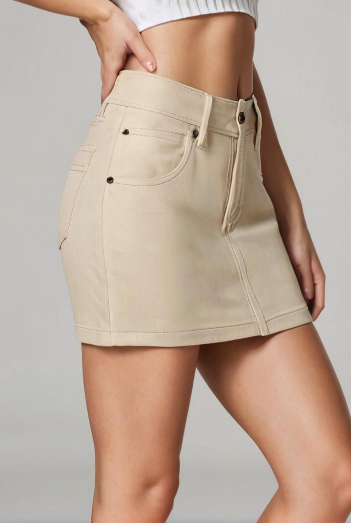 y2k kpop style denim skirt with double button closure and flap pockets 140121