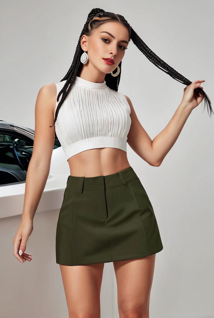 y2k kpop style denim skirt with double button closure and flap pockets 140175
