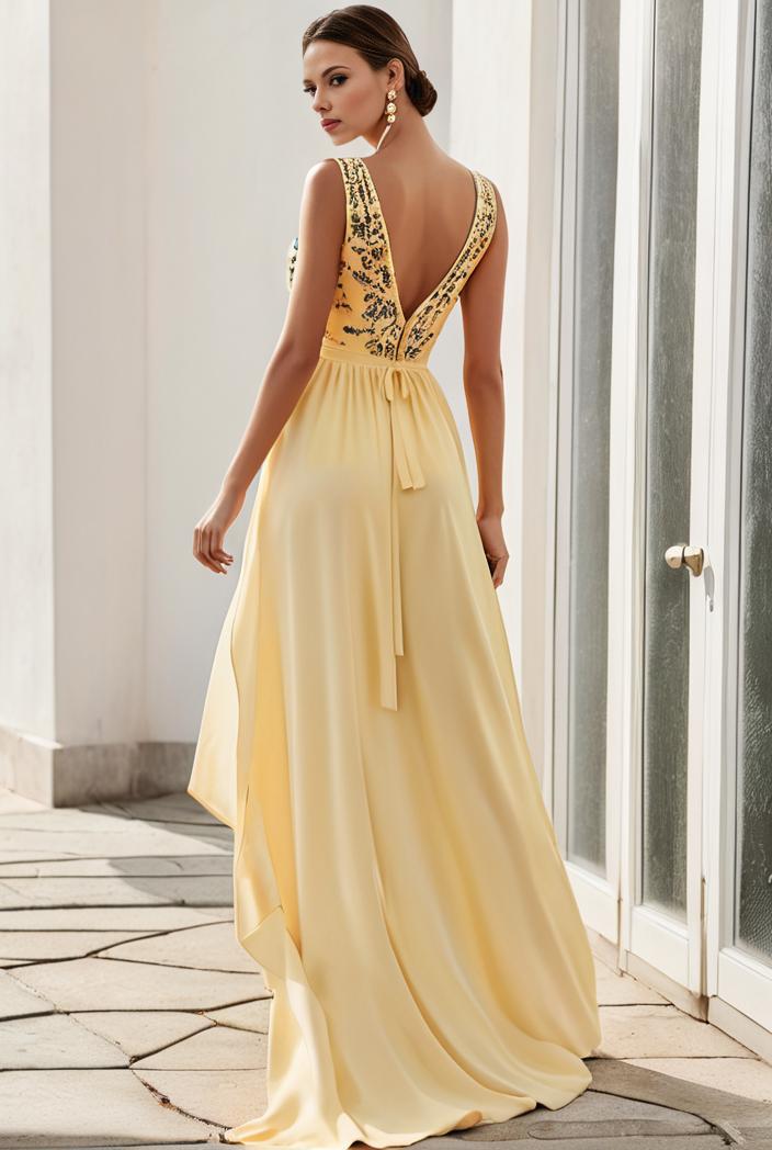 sleeveless v back tulle high low sequin appliques evening dresses 100960