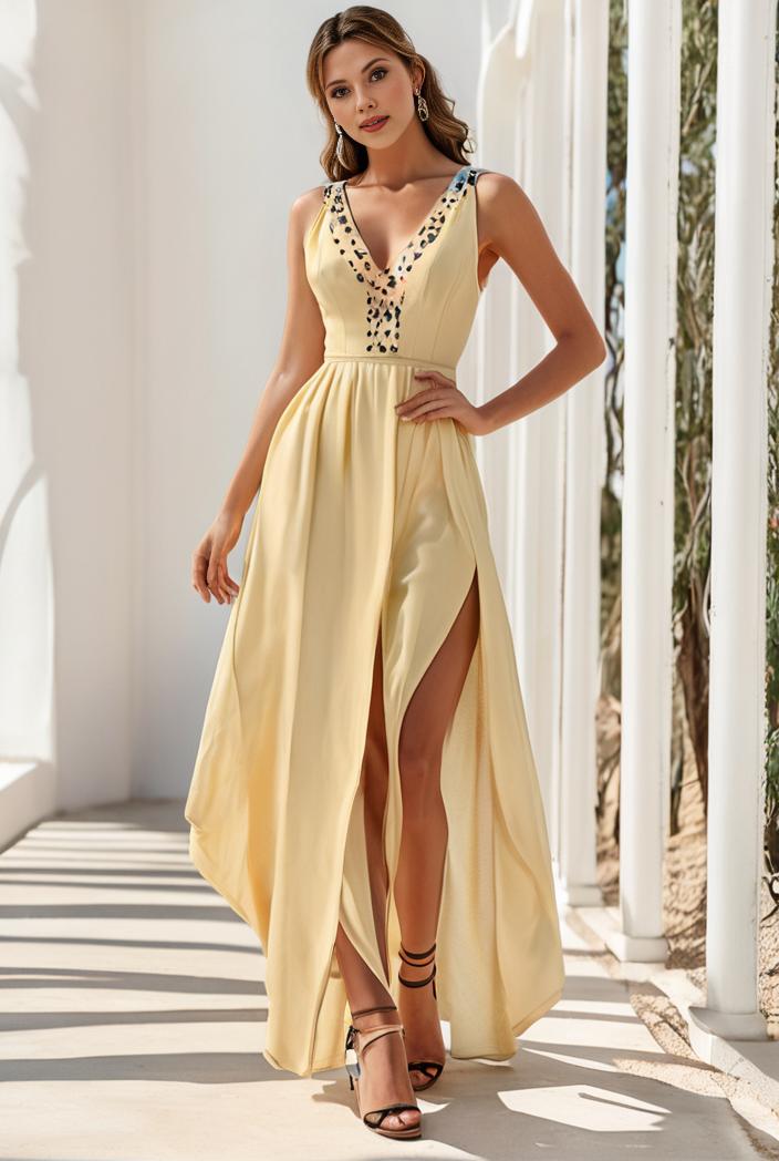 sleeveless v back tulle high low sequin appliques evening dresses 100983