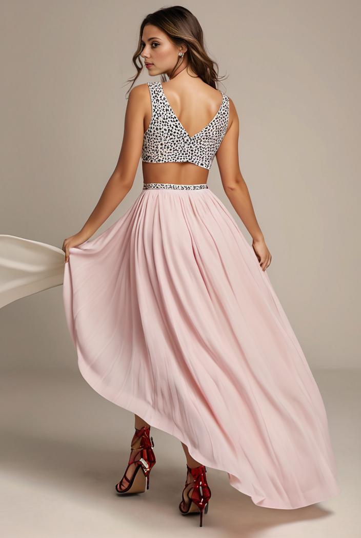 sleeveless v back tulle high low sequin appliques evening dresses 101002