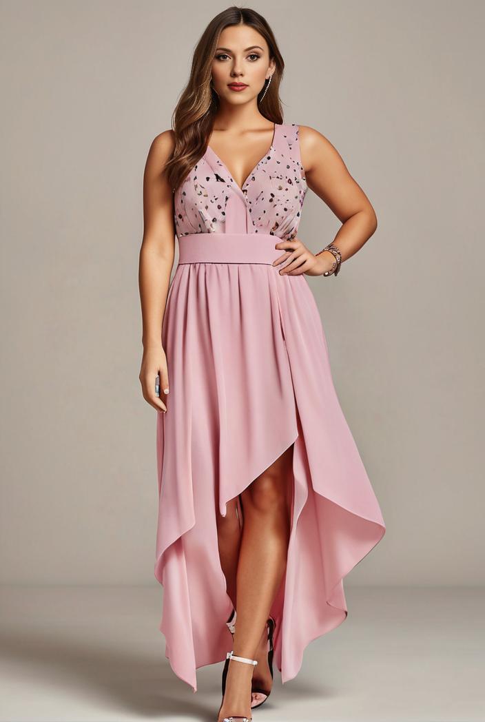 sleeveless v back tulle high low sequin appliques evening dresses 101025