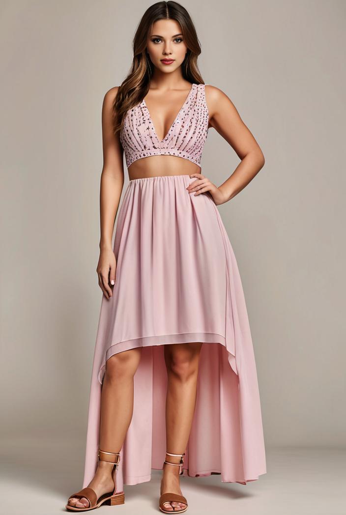 sleeveless v back tulle high low sequin appliques evening dresses 101031