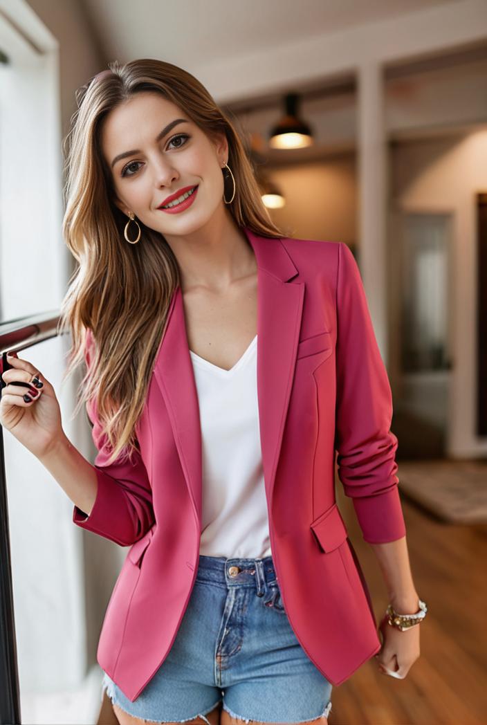 ladies solid button up blazer with long sleeves casual lapel design 108246