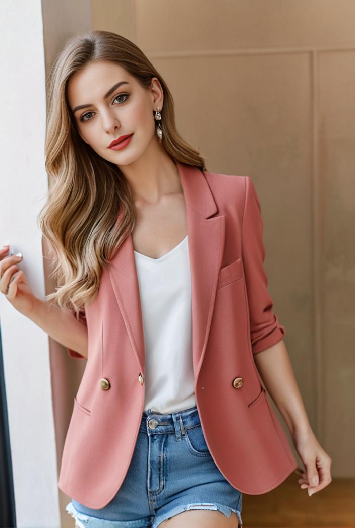 ladies solid button up blazer with long sleeves casual lapel design 108249