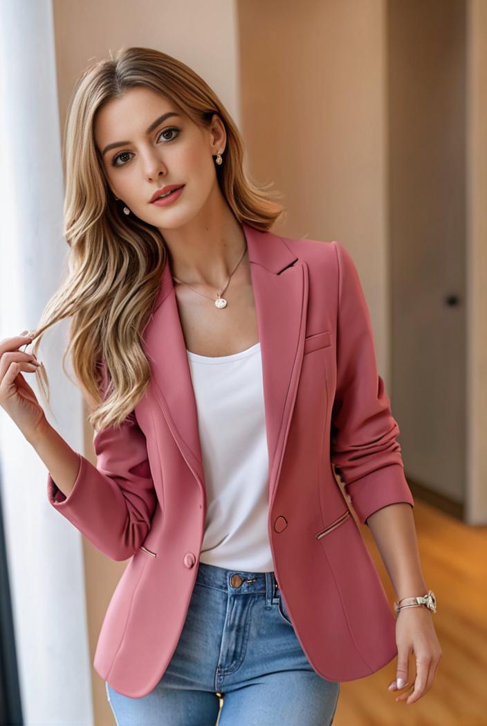 ladies solid button up blazer with long sleeves casual lapel design 108251