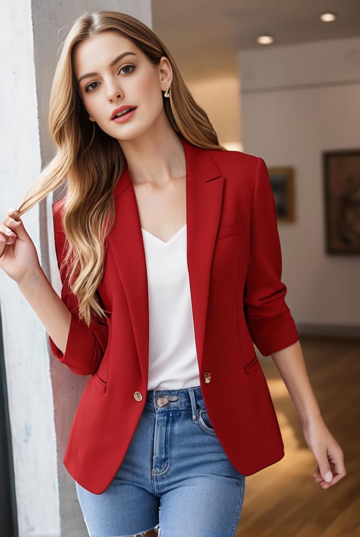 ladies solid button up blazer with long sleeves casual lapel design 108271