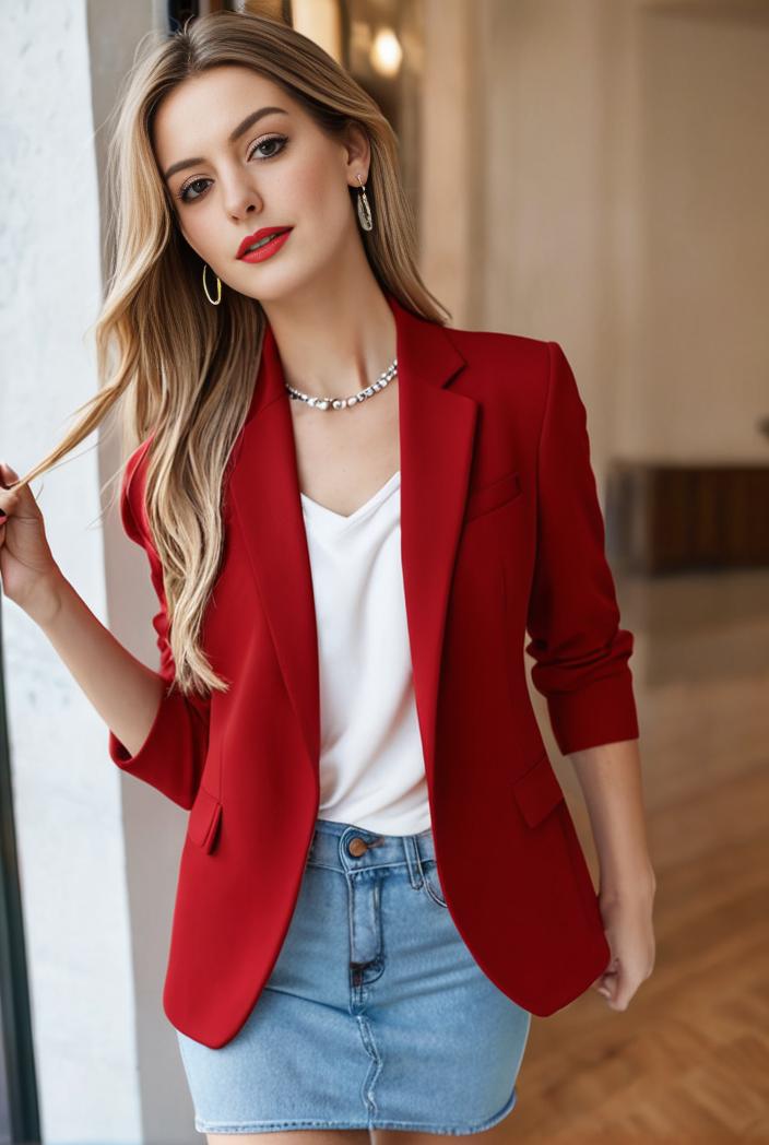 ladies solid button up blazer with long sleeves casual lapel design 108277