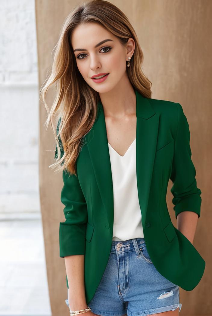 ladies solid button up blazer with long sleeves casual lapel design 108285