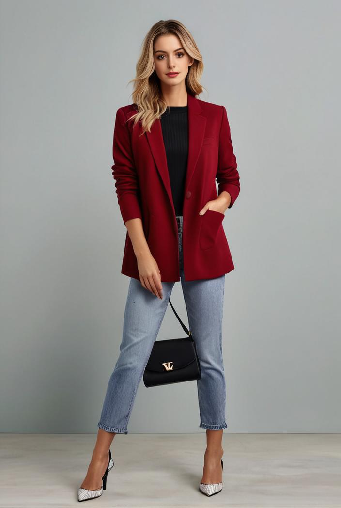 lapel neck blazer with button front stylish long sleeve jacket for office work women s apparel 108358