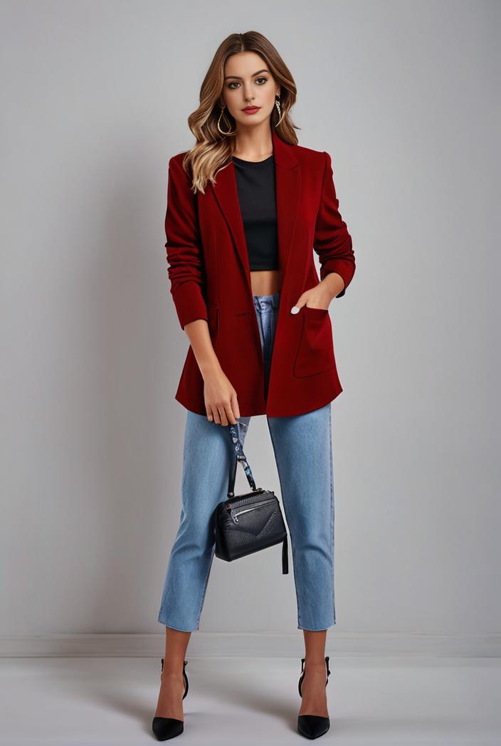 lapel neck blazer with button front stylish long sleeve jacket for office work women s apparel 108359