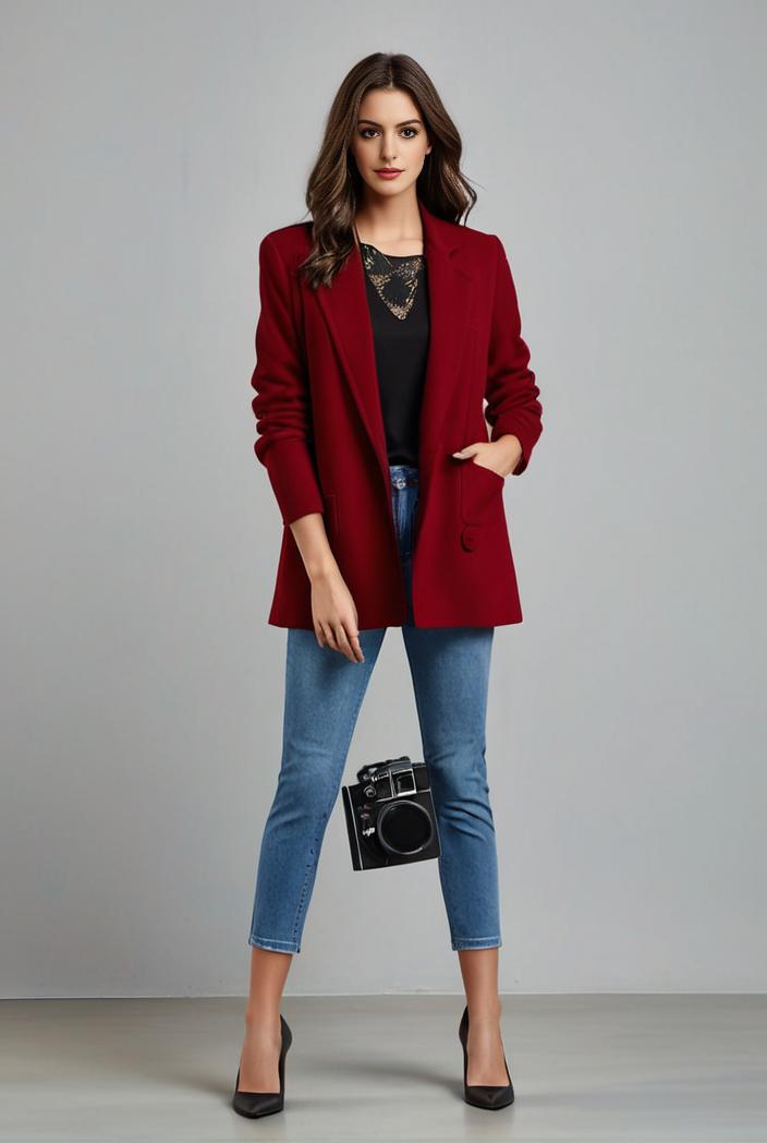 lapel neck blazer with button front stylish long sleeve jacket for office work women s apparel 108360