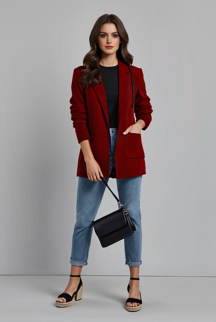 lapel neck blazer with button front stylish long sleeve jacket for office work women s apparel 108363