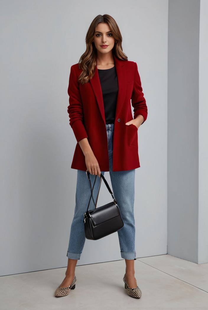 lapel neck blazer with button front stylish long sleeve jacket for office work women s apparel 108361