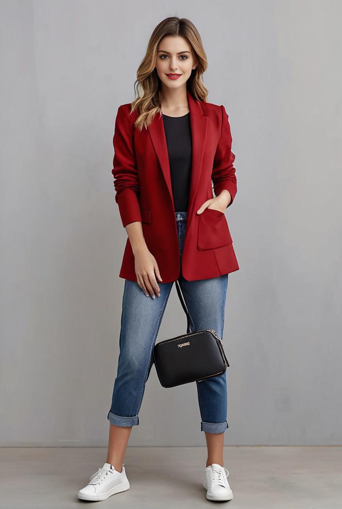 lapel neck blazer with button front stylish long sleeve jacket for office work women s apparel 108364