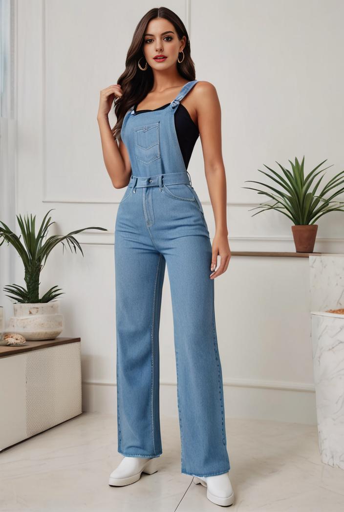 relaxed fit denim jumpsuit with slant pockets non elastic washed denim overalls women s denim apparel 111912