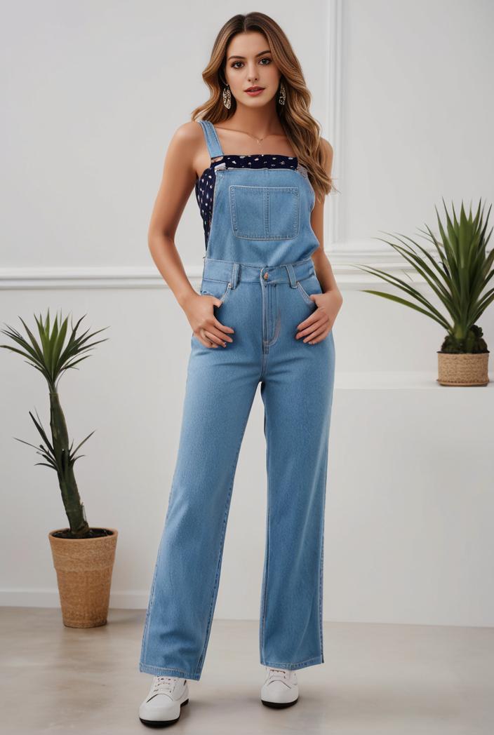 relaxed fit denim jumpsuit with slant pockets non elastic washed denim overalls women s denim apparel 111917