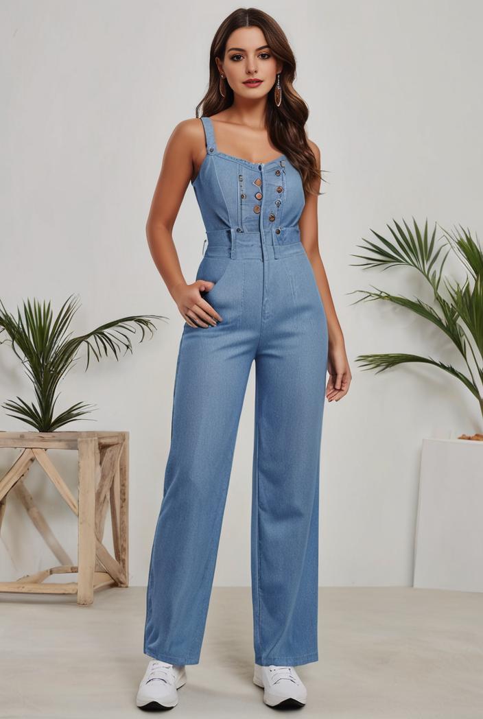 relaxed fit denim jumpsuit with slant pockets non elastic washed denim overalls women s denim apparel 111920