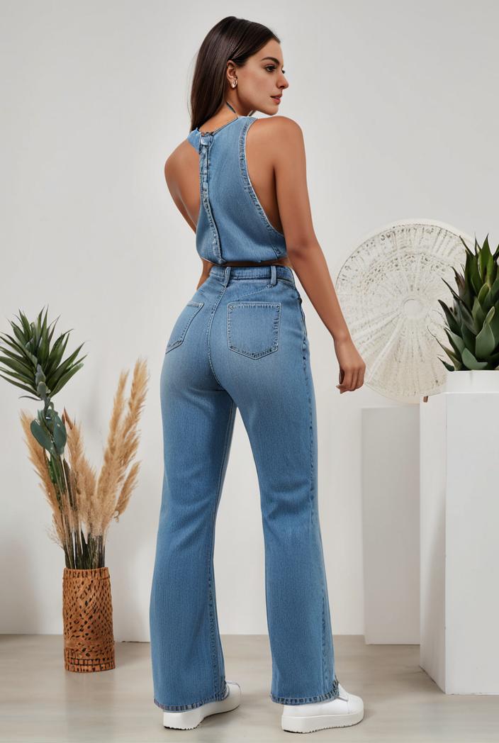 relaxed fit denim jumpsuit with slant pockets non elastic washed denim overalls women s denim apparel 111923