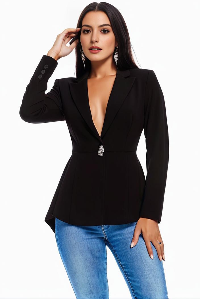 solid blazer with tie back and casual lapel long sleeve outerwear for women 116628