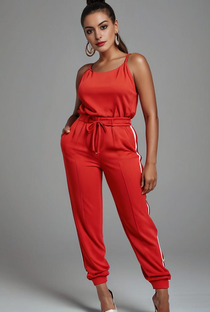 stylish sleeveless jumpsuit with tie waist and flap pockets for women 119170