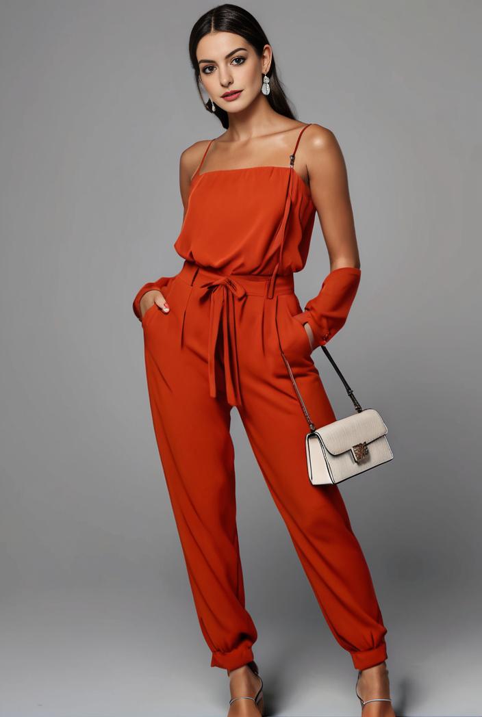 stylish sleeveless jumpsuit with tie waist and flap pockets for women 119172