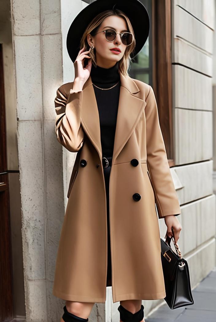 stylish women s winter overcoat with double breasted lapels and thermal lining 119480
