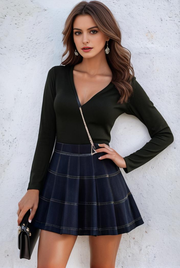 versatile women s gingham plaid pleated skirt black red blue print 122723