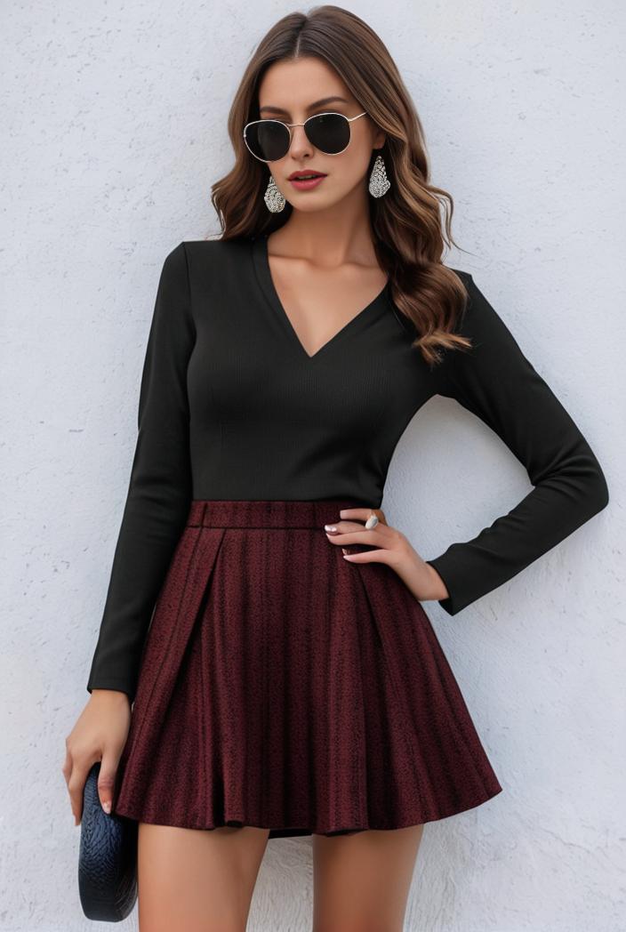 versatile women s gingham plaid pleated skirt black red blue print 122738