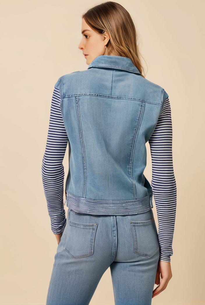 washed denim sleeveless vest with distressed ripped lapel women s denim jacket collection 123080