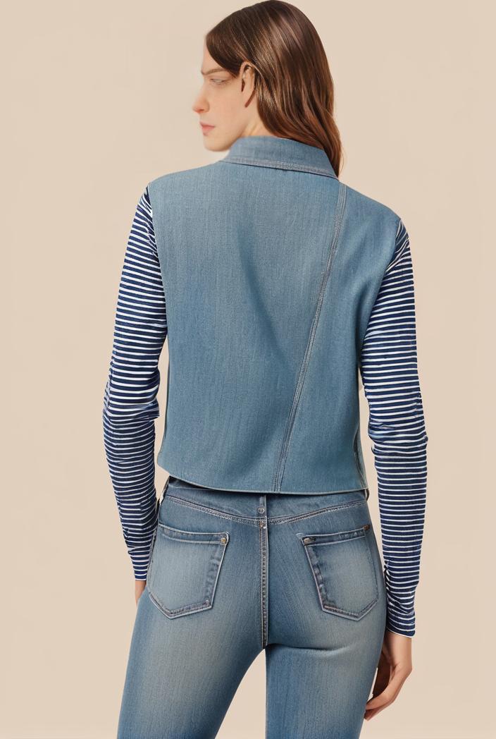 washed denim sleeveless vest with distressed ripped lapel women s denim jacket collection 123083