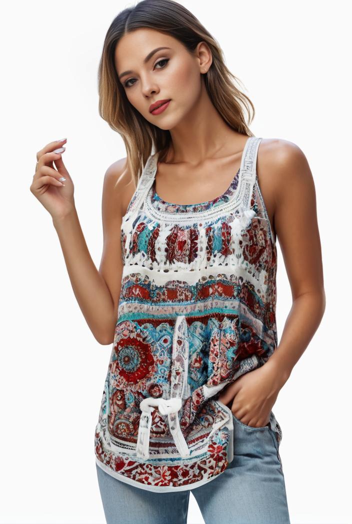 plus size boho tank top women s plus paisley print square neck medium stretch ruched tank top 133384