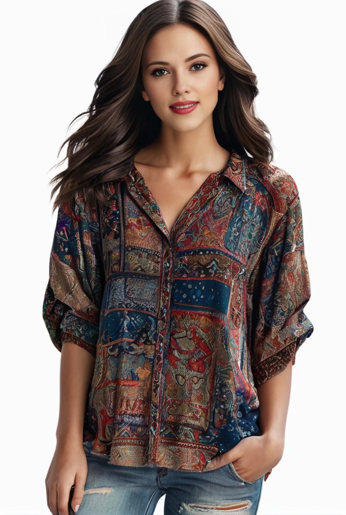 plus size boho top women s plus allover paisley print half sleeve v neck slight stretch top 133402