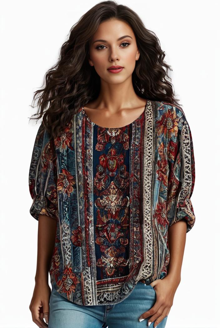 plus size boho top women s plus allover paisley print half sleeve v neck slight stretch top 133406