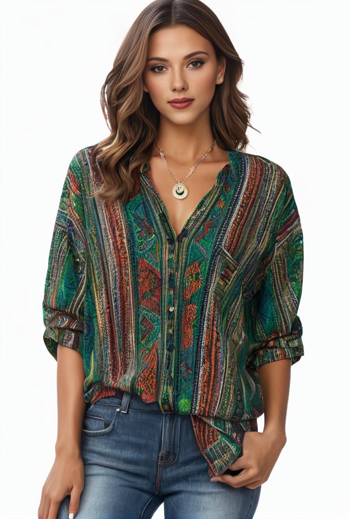 plus size boho top women s plus allover paisley print half sleeve v neck slight stretch top 133411