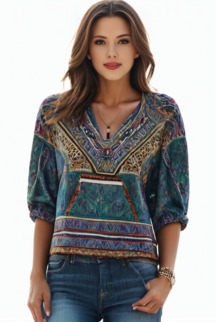 plus size boho top women s plus allover paisley print half sleeve v neck slight stretch top 133412