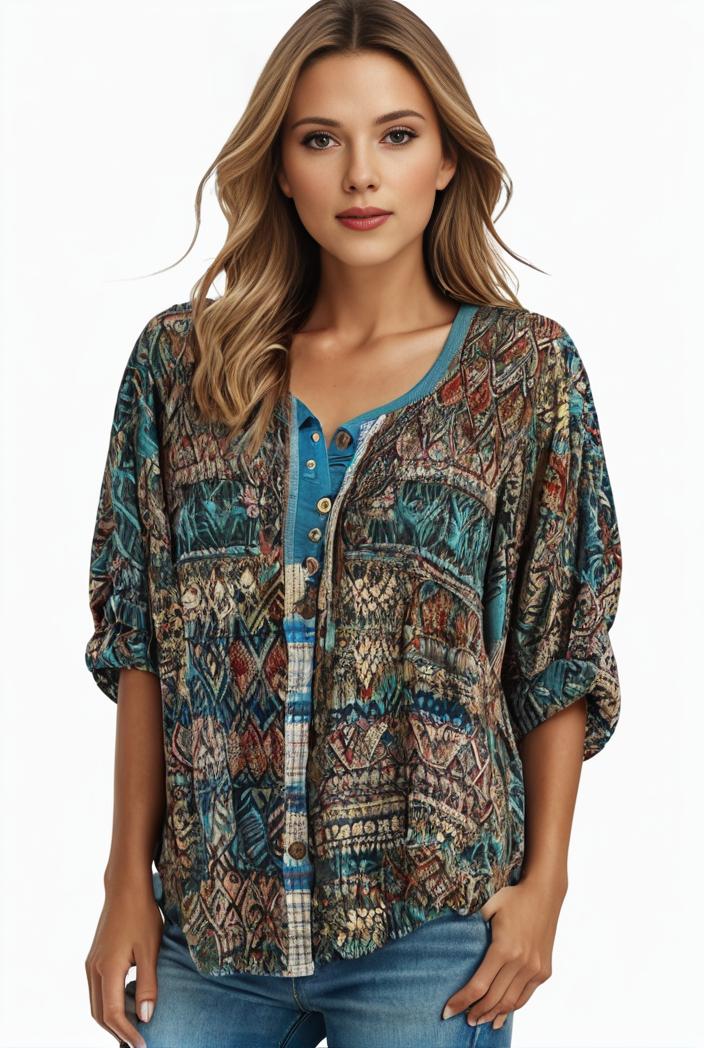 plus size boho top women s plus allover paisley print half sleeve v neck slight stretch top 133414